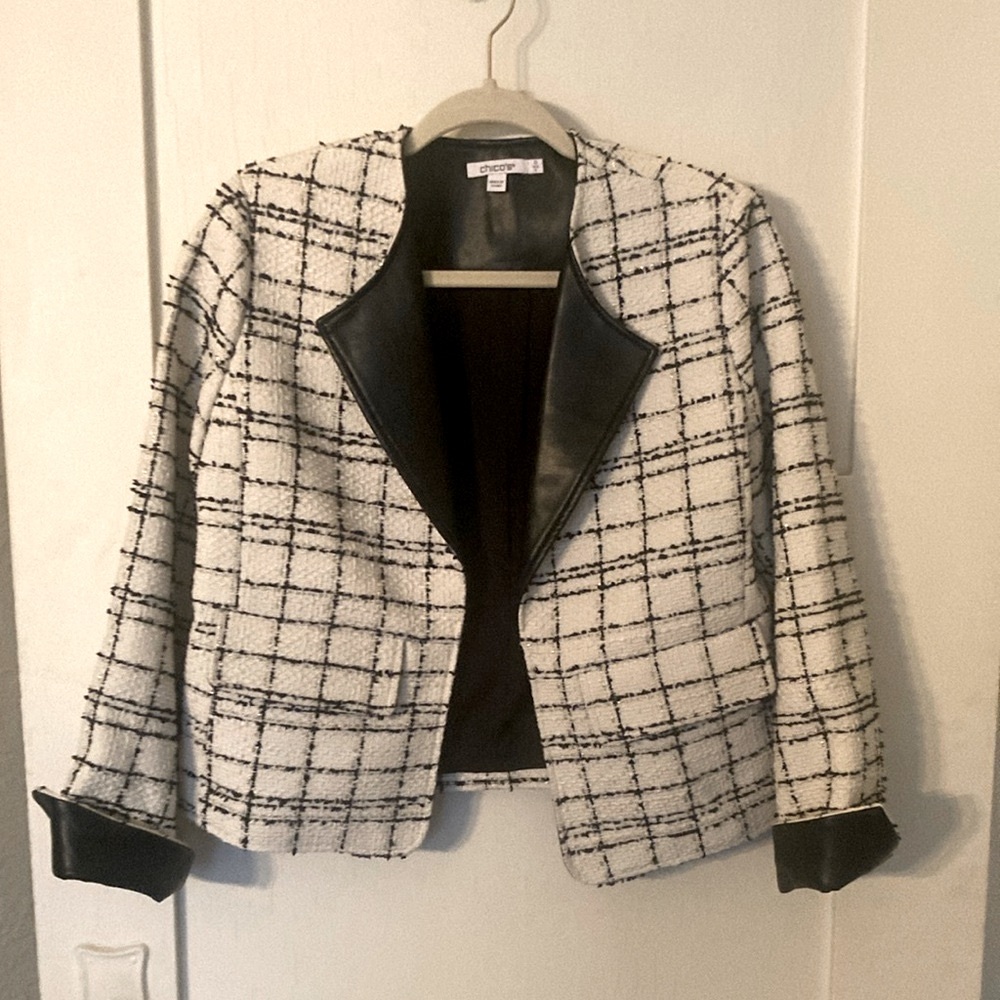 Chico's Black and White Grid Pattern Blazer